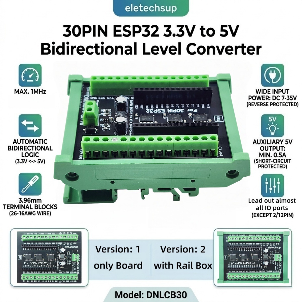 ESP32 30P DIN Rail Adapter, 3. - огляд і ціна Level Shifter 3.3V
