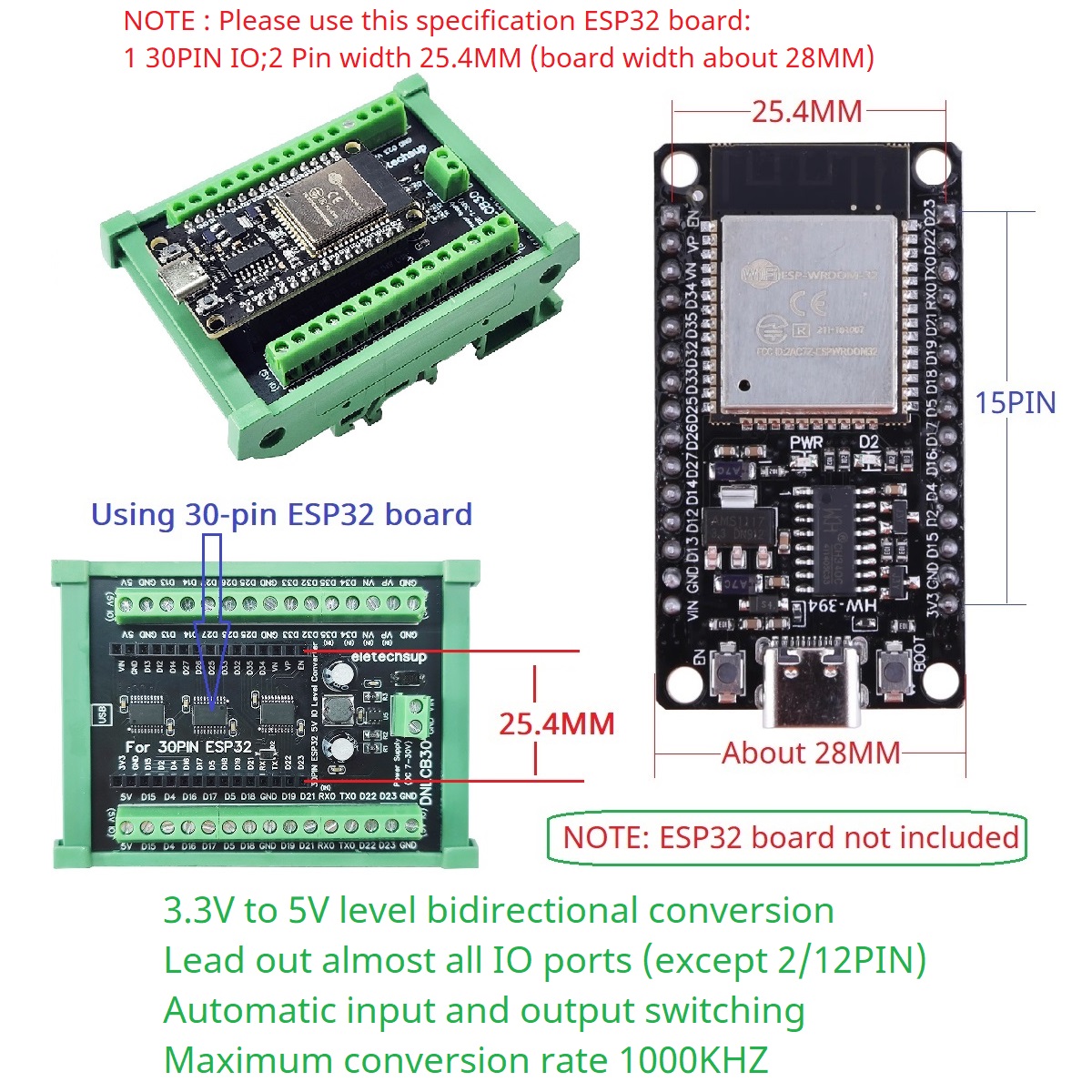 ESP32 30P DIN Rail Adapter, 3. - огляд і ціна Level Shifter 3.3V